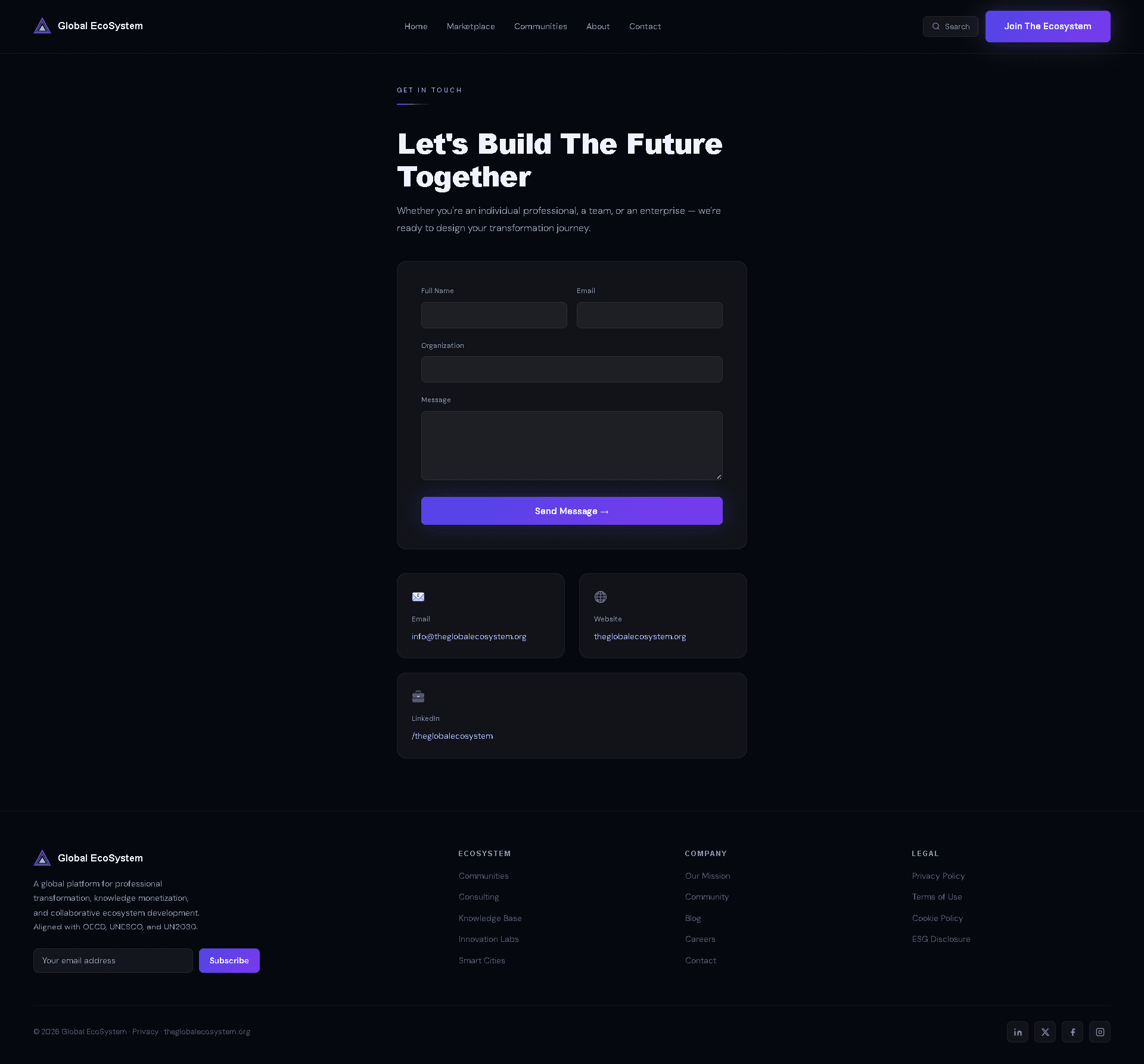 Contact page — form and direct channels
