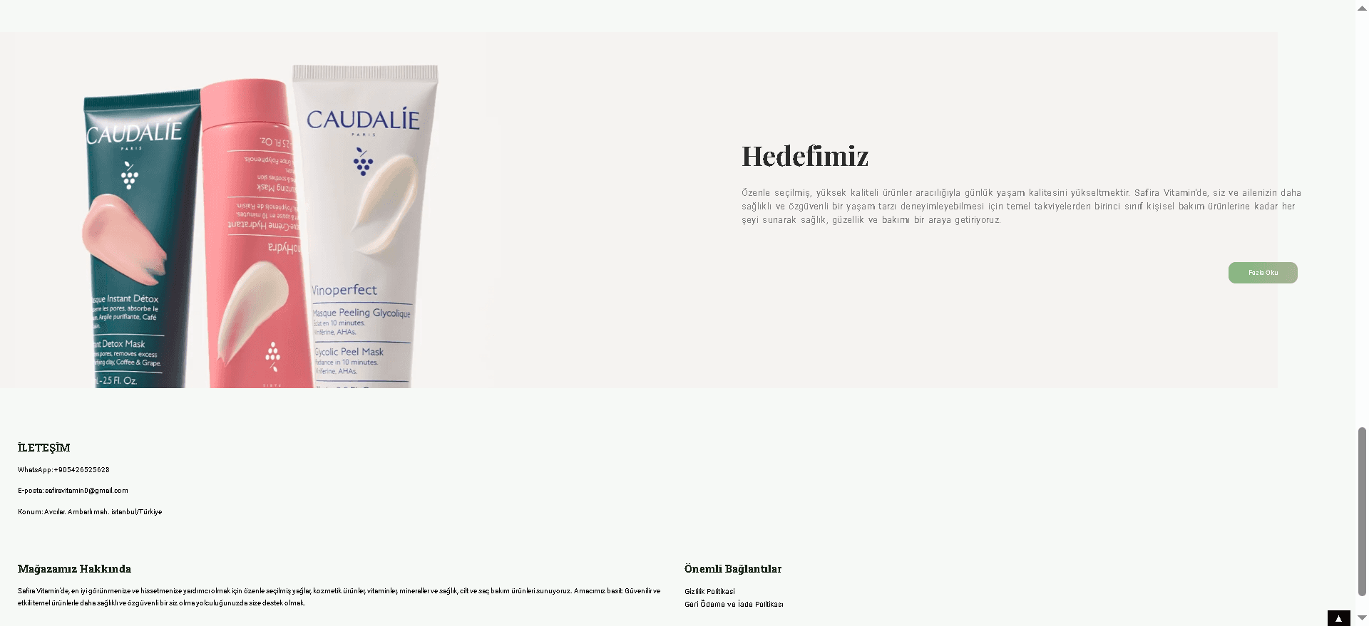 Footer — contact info and store details