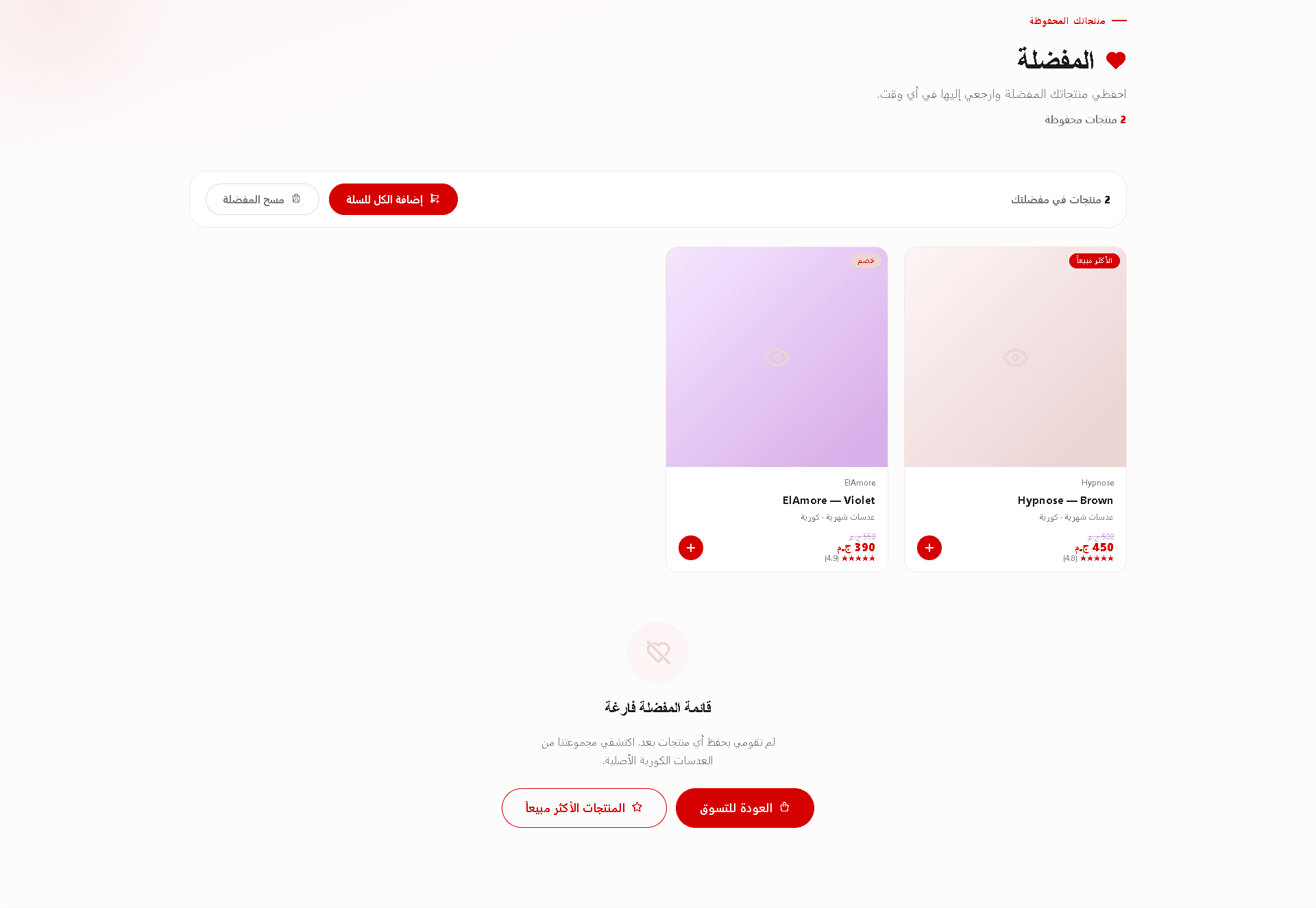 Wishlist — saved products page